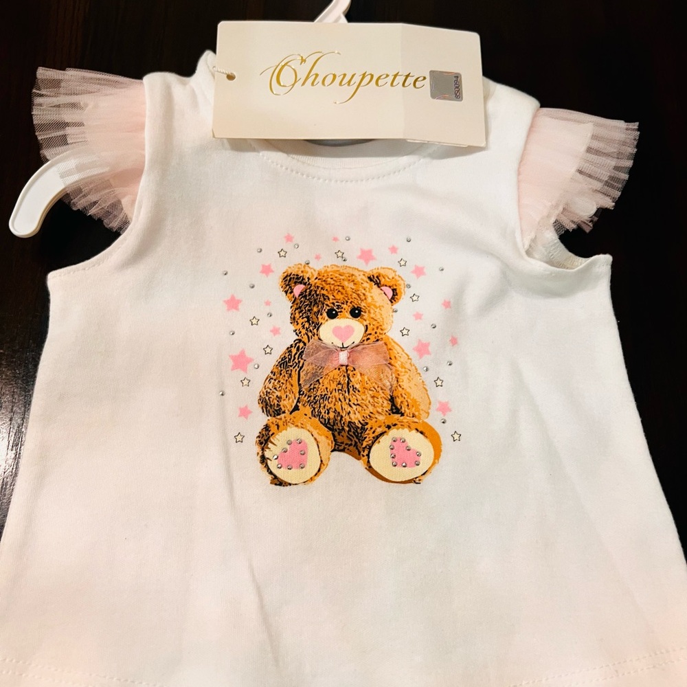 White and Pink Teddy Bear baby Blouse